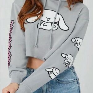 Cinnamoroll Gray Cropped Hoodie Kawaii Anime Sanrio Collab with Forever 21